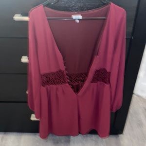 Medium maroon dress! buttons up. one button missing